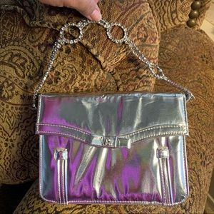 Vintage 1950s Silver Clutch Rhinestone Purse